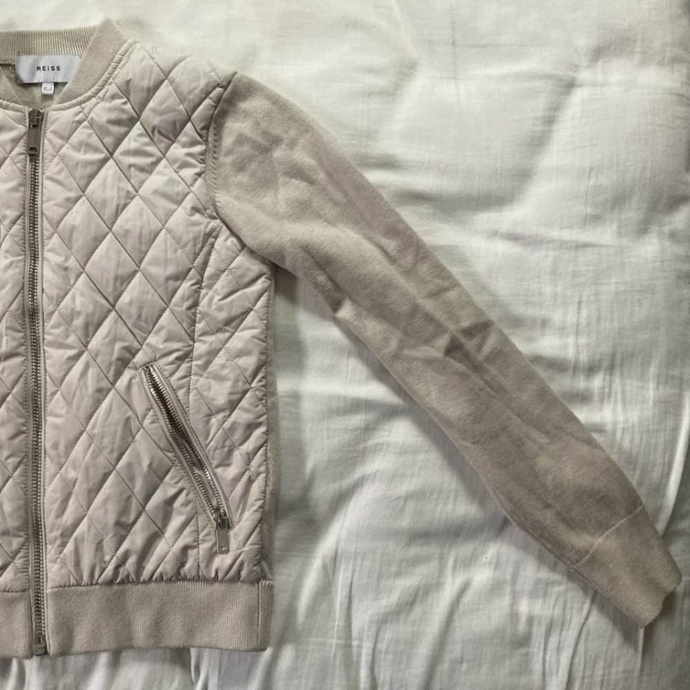 Reiss Ayla Hybrid Zip Through Quilted Jumper Bomber Jacket
